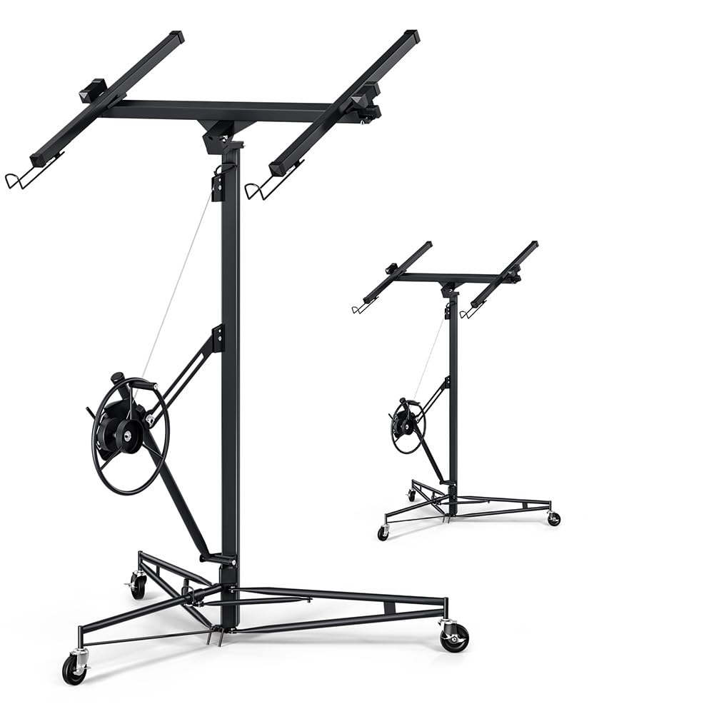 Drywall Lift 16 Ft,Drywall Rolling Lifter Panel,150LBS Heavy Duty Sheetrock Hoist Panel Hoist Jack With 360° Adjustable Telescopic Arm & 3 Lockable Wheels