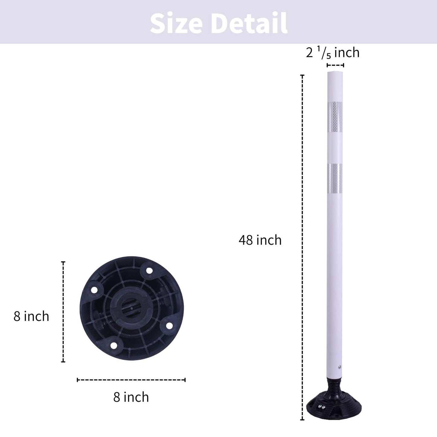 8 Pack Traffic Delineator Posts – High Visibility Reflective Safety Cones with Spring Base for Roadway, Parking, Garage, Construction Zones (White, 48 Inch)