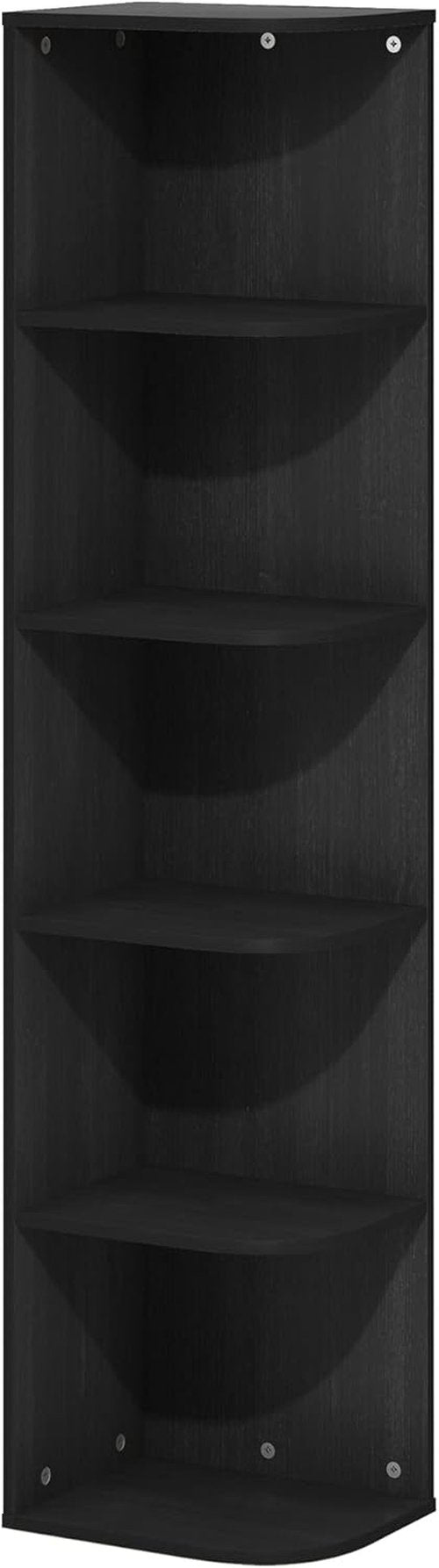 Furinno PASIR 5-Tier Corner Bookshelf - Open Shelf Bookcase for Organization & Storage | Blackwood Finish, 9.3 x 12 x 51.7