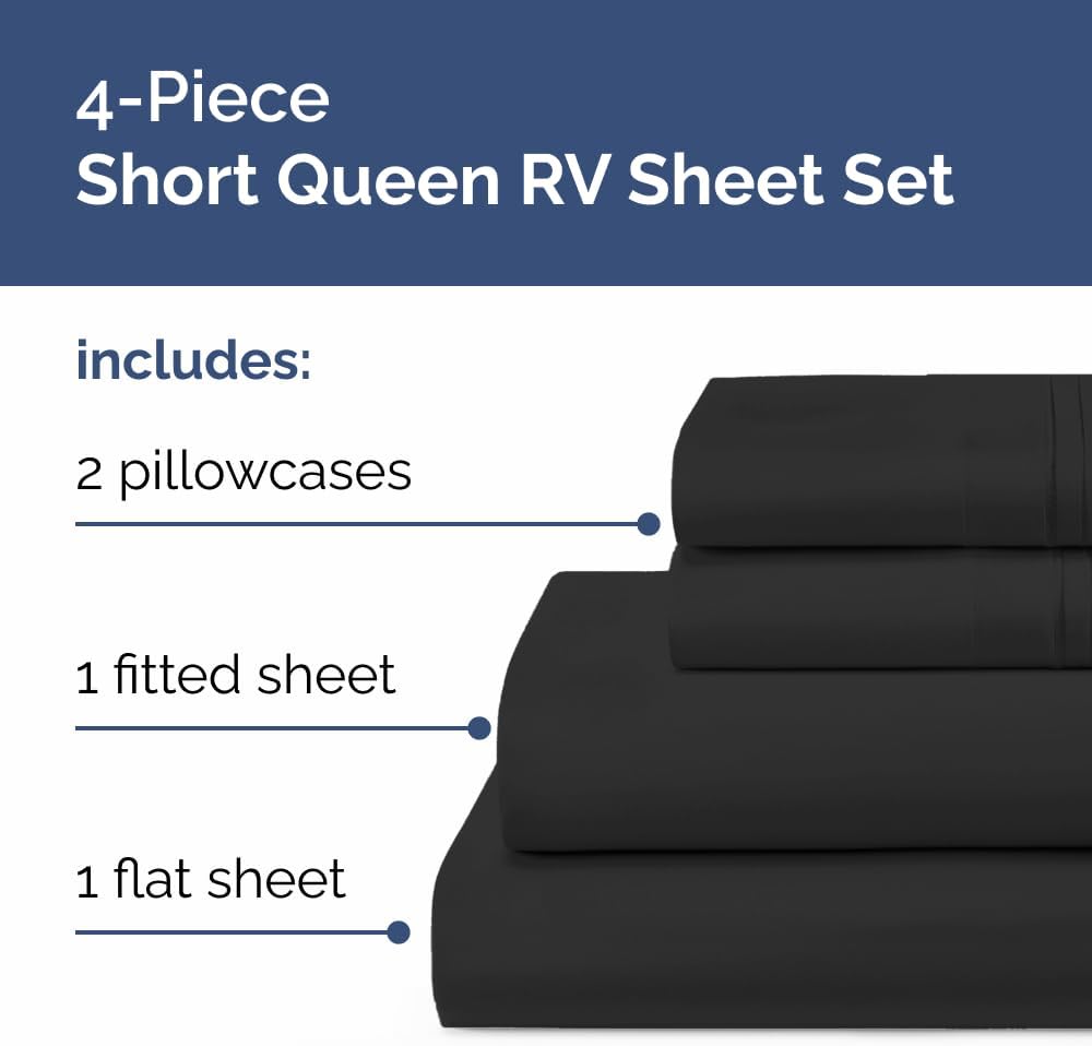 Skiennix Short Queen Size 4-Piece Sheet Set - Soft, Breathable & Cooling Bed Sheets with Deep Pockets - Oeko-Tex Certified - Black