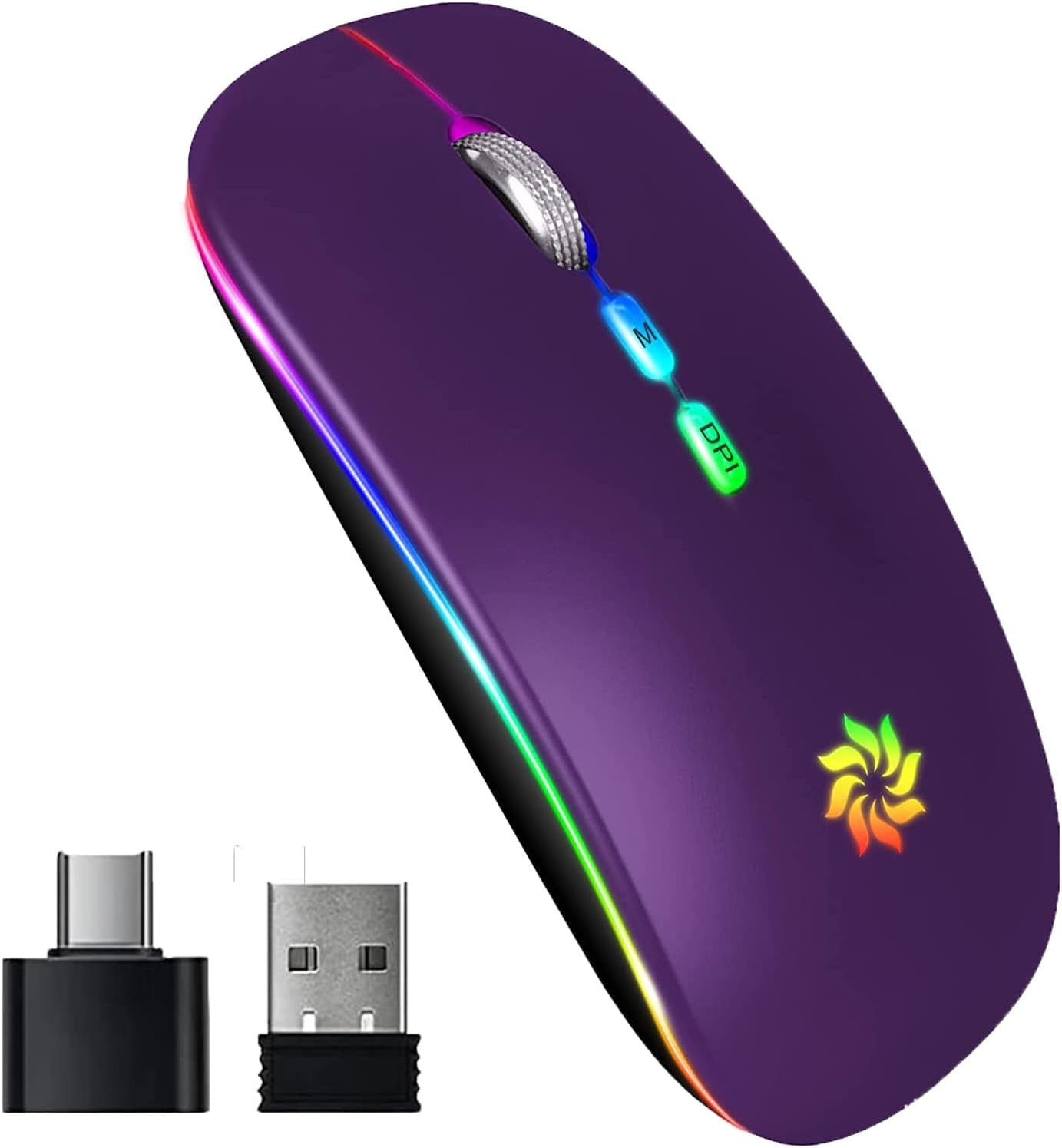 KBCASE 2.4G Wireless Mouse, LED Wireless Mouse for Laptop, Slim Silent Mouse Rechargeable Wireless Computer Mouse