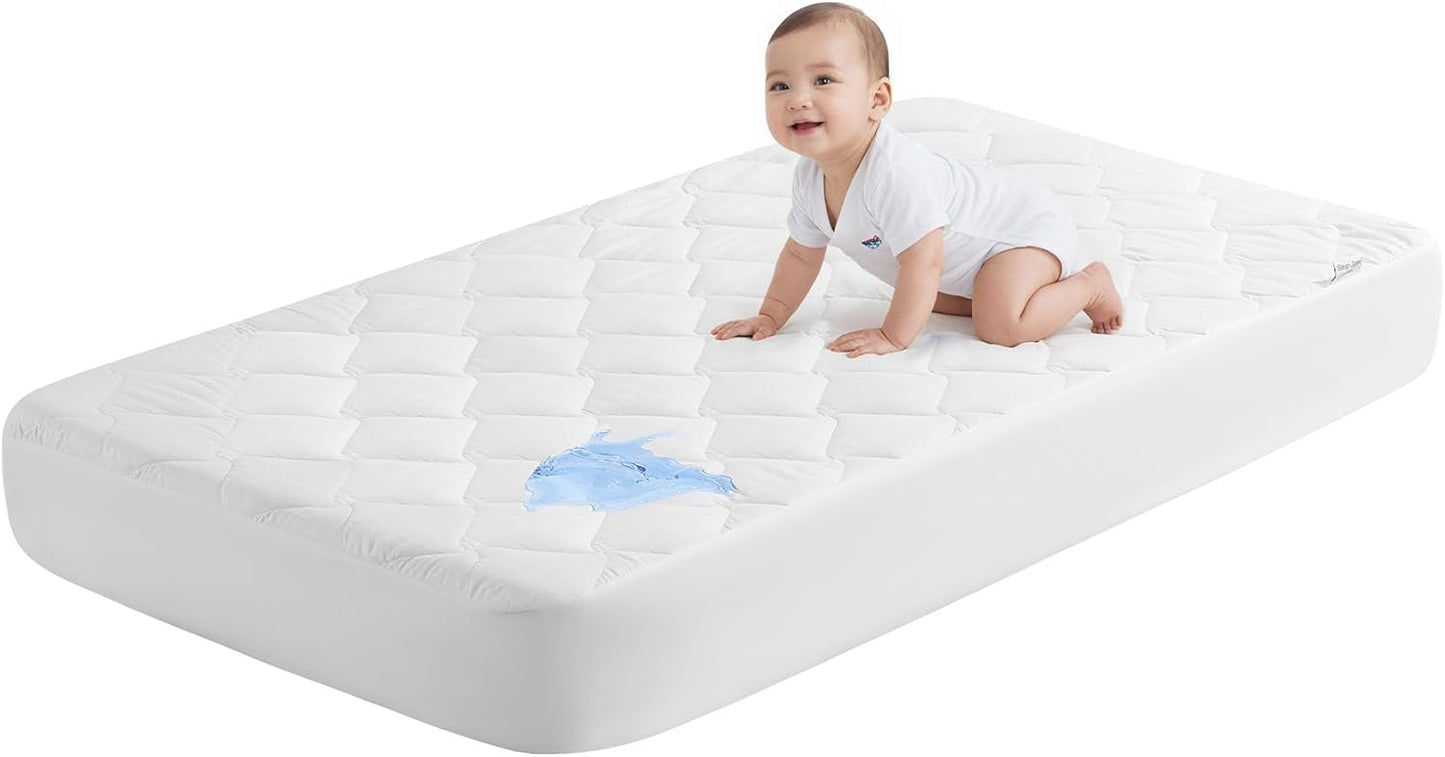 Sleep Zone Waterproof Crib Mattress Protector - Ultra Soft & Breathable | Machine Washable, 52''x28'', Pure White