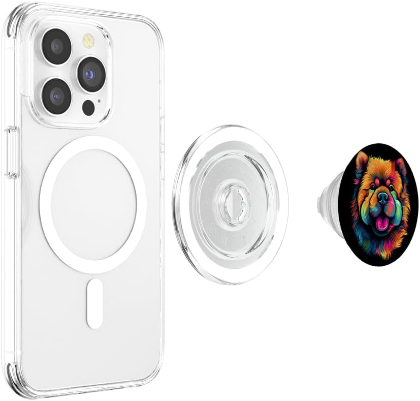 Chow Chow Gifts by J Chow Chow Colorful Dog Face Funny Black PopSockets PopGrip for MagSafe