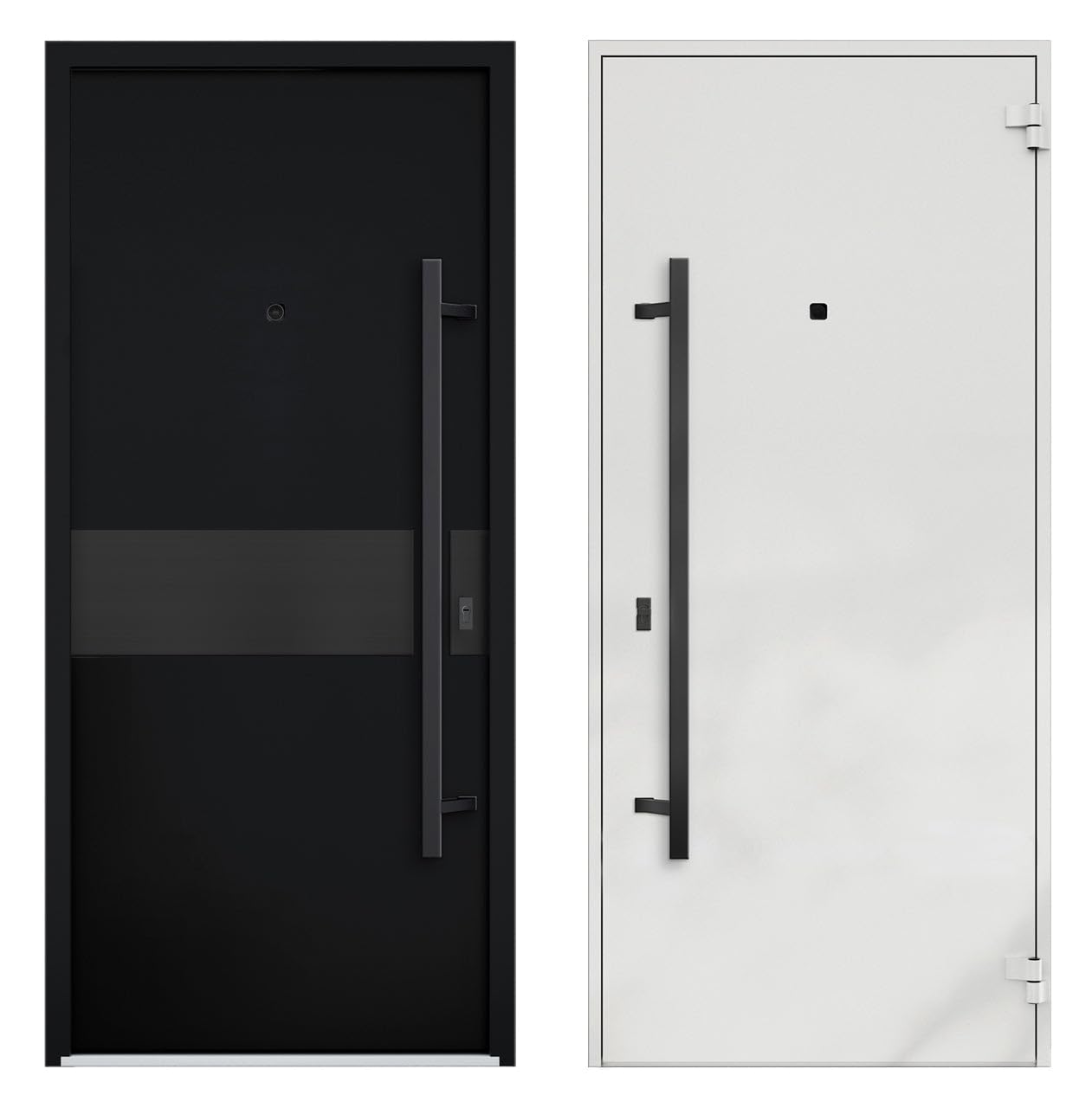 VDOMDOORS Front Exterior Prehung Steel Door/Deux 6072 Black Enamel/Side and Top Exterior Window Sidelite/Entry Metal Modern Painted W36+14" x H80+16" Left Hand Inswing