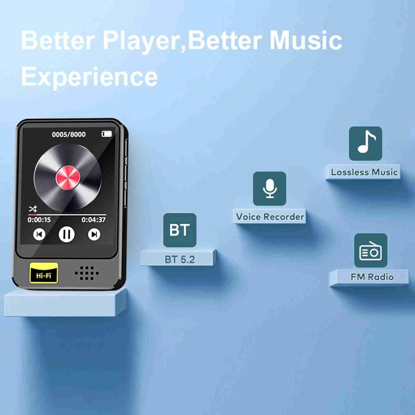 SENECESLI MP3 MP4 Mp3 Player with Bluetooth, Music Player with USB Charging, HiFi Sound Quality, Digital Music Player