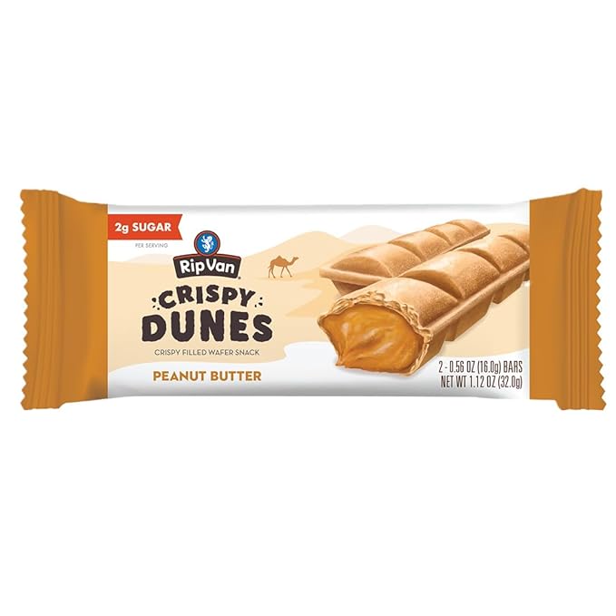 Crispy Dunes Peanut Butter Wafer Sticks ??Low-Calorie Snack with Peanut Butter Cream Filling, 90 Calories, Non-GMO, Prebiotic Fiber - 12 Pack