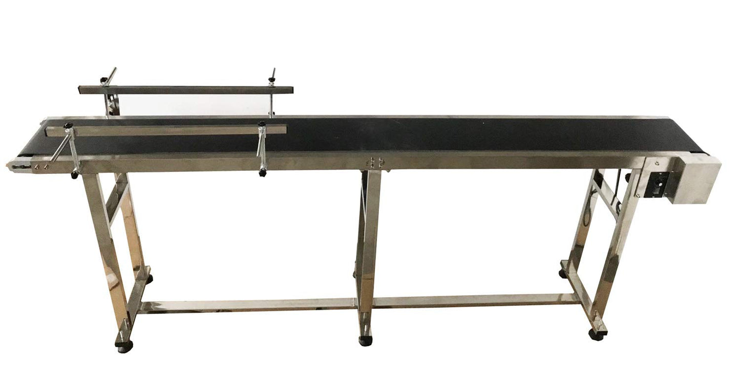 TECHTONGDA PVC Flat Conveyor Belt Systems Stainless Steel Frames Double Guardrails for Industrial Transport Conveyor Length 82.6inch Belt Width 7.8inch