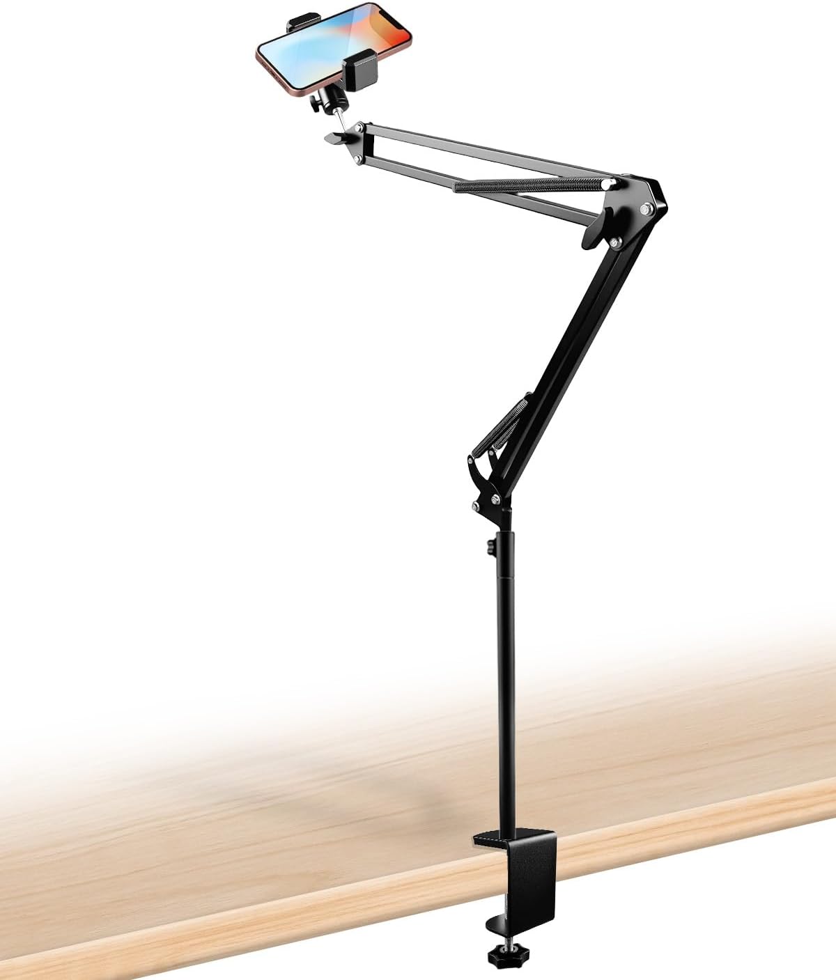 DYVBXS Overhead Phone Mount with Adjustable Arm and Desk Clamp, Camera Desk Mount Fit for DSLR iPhone Webcam Ring