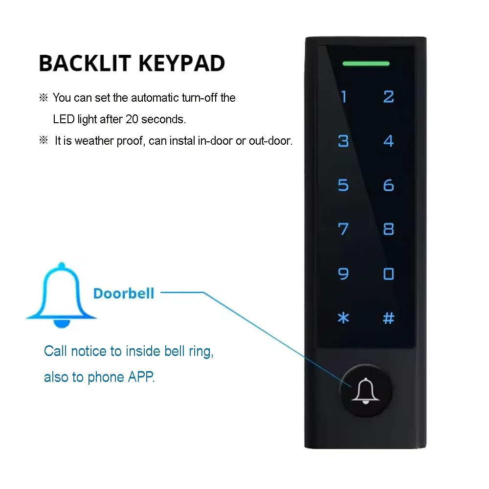 MENGQI-CONTROL WiFi Remote Manage IP66 Watreproof Access Control Keypad 600lbs Magnetic Lock Request to Exit PIR Motion Sensor Smart Phone App Remote ADD/Delete User