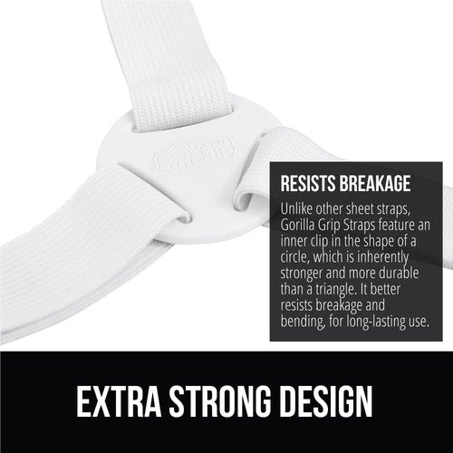 GORILLA GRIP Bed Sheet Holders - Adjustable Elastic Fasteners with Metal Clips | 4 Pack White
