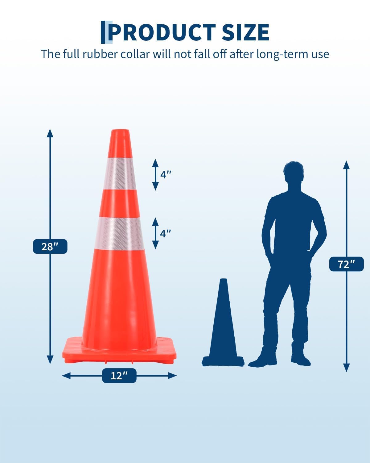 12 Pack Traffic Cone Set, 28 Inch High-Visibility Stackable Barriers with Reflective Collars, PVC Base, Collapsible Safety Stream Cones for Parking, Construction, Event Control, Sports Training