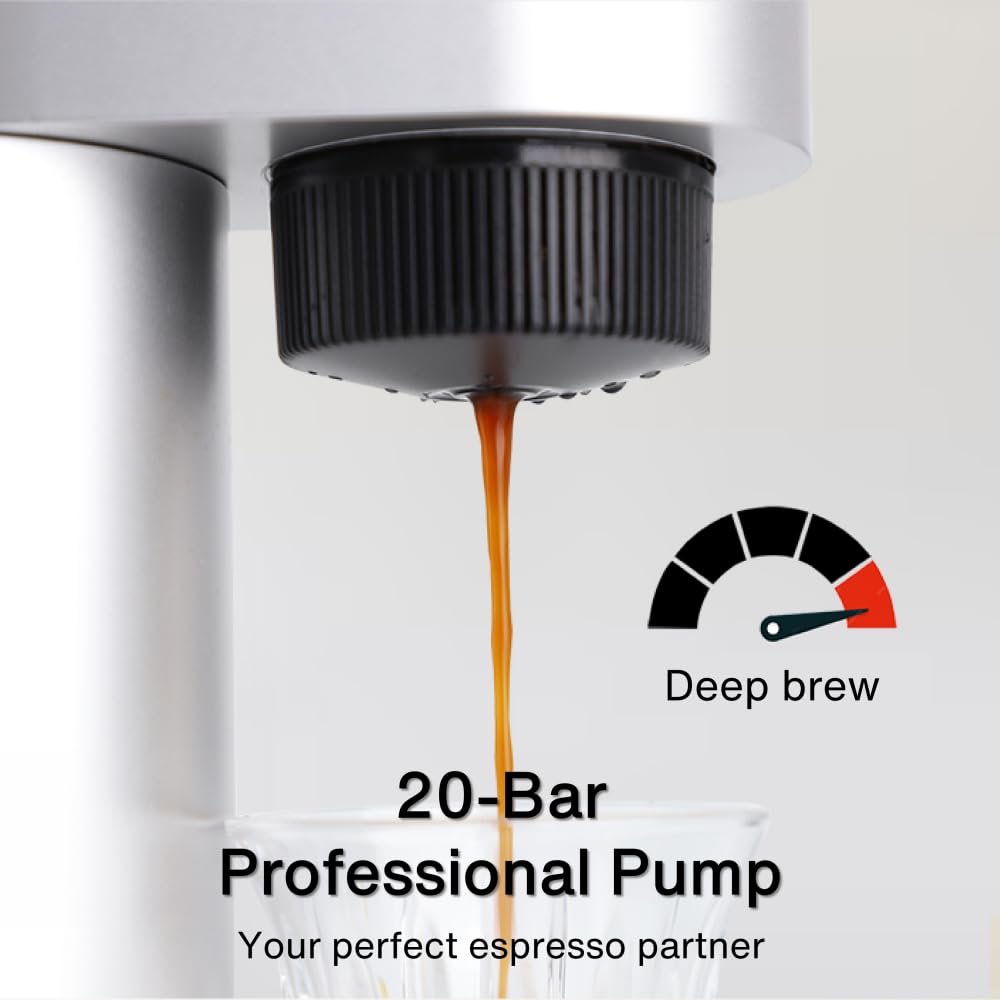 Hxro Portable Espresso Coffee Maker, 20 Bar, 80ml Stainless Steel Water Tank, Rechargeable Espresso Machine for Capsule & Ground, Compact Coffee Machine for Travel RV Car Camping (Silver(13500mAh))