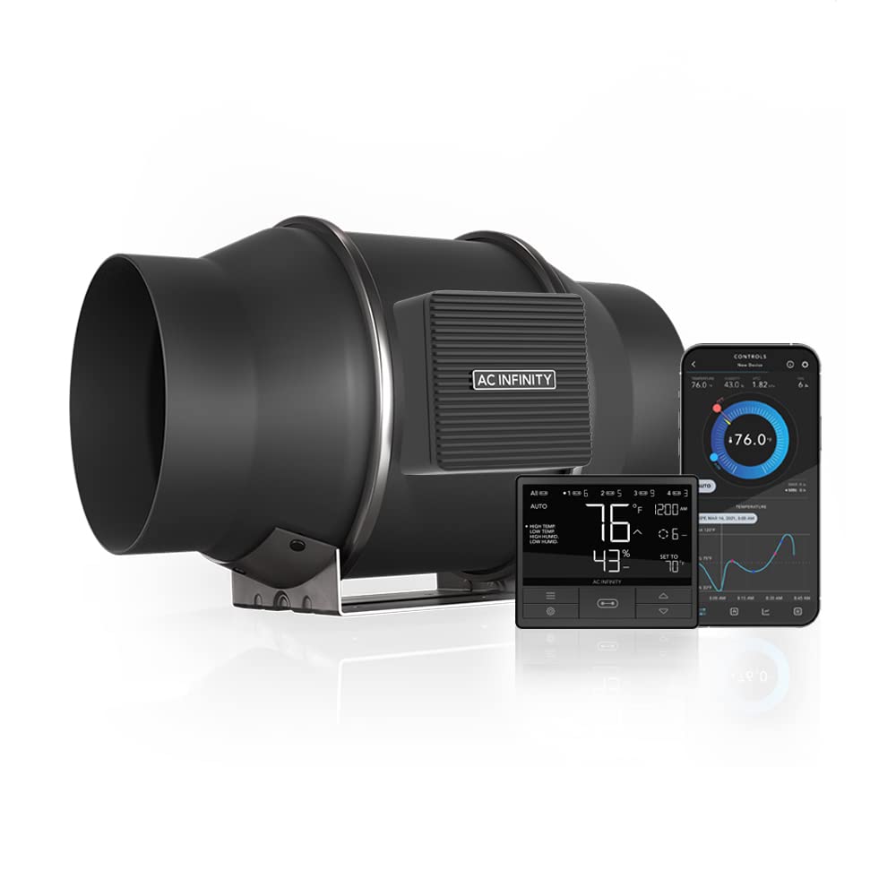 AC Infinity CLOUDLINE PRO T6, Quiet 6” Inline Duct Fan with Temperature Humidity VPD Controller, WiFi Integrated App Control - Ventilation Exhaust Fan for Heating Cooling, Grow Tents, Hydroponics