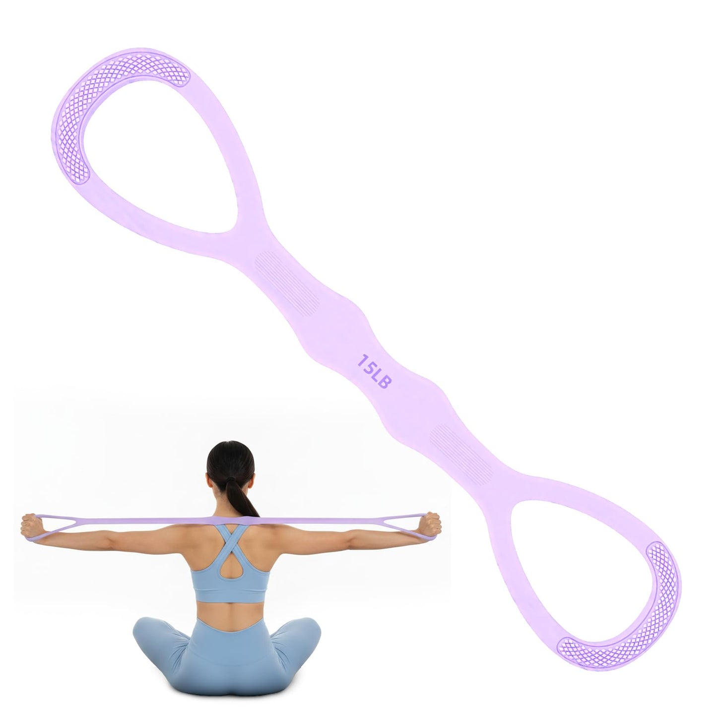Arm Resistance Bands,8 Shaped Resistance Bands with Handles for Shoulder, Back & Arm Workout,15lb Rubber Pull Rope for Women and Men,Yoga Pilates Home Fitness Equipment (Purple)
