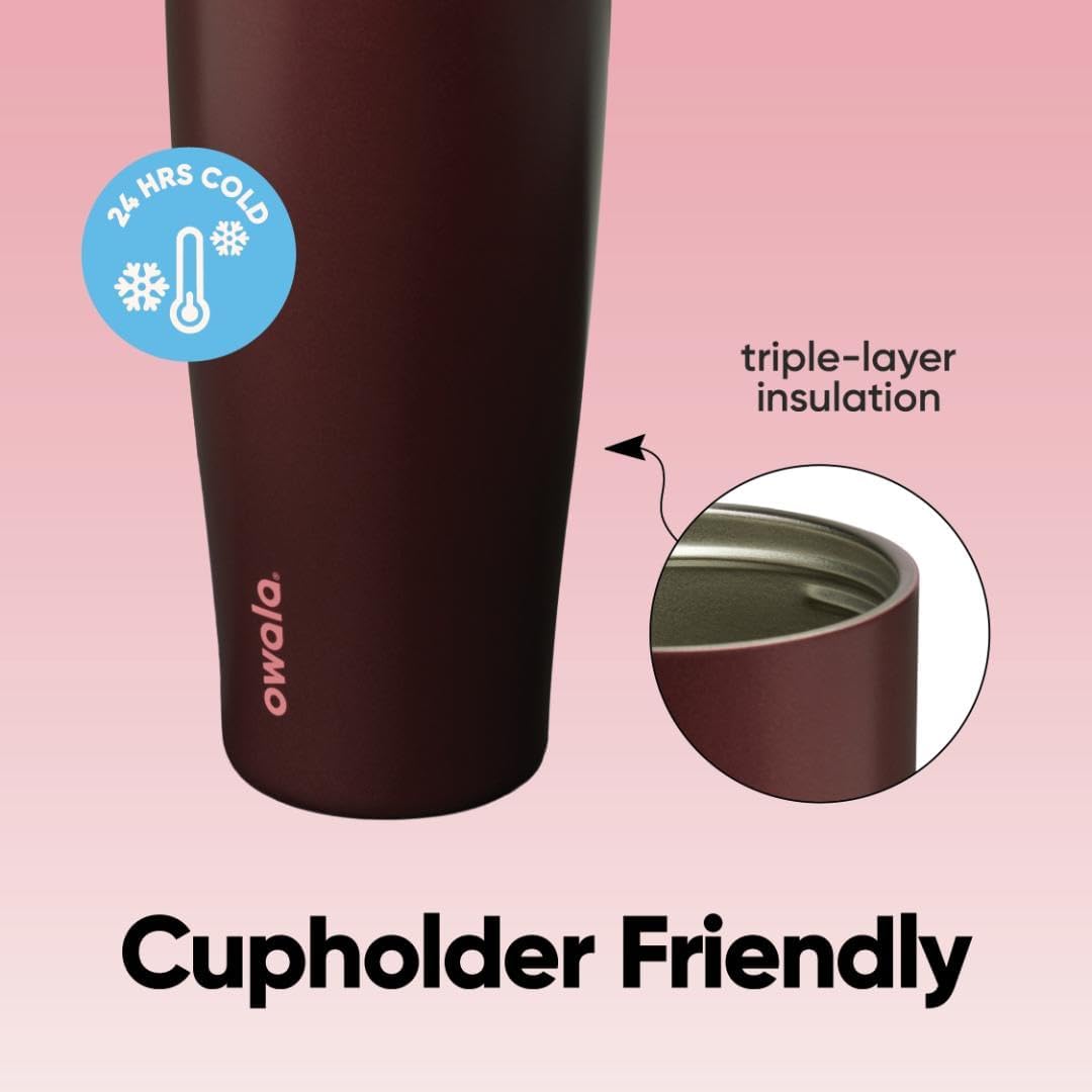 Owala FreeSip Tumbler - Insulated Stainless Steel Water Bottle with Built-In Straw & Handle | 40oz, Black Cherry, BPA Free