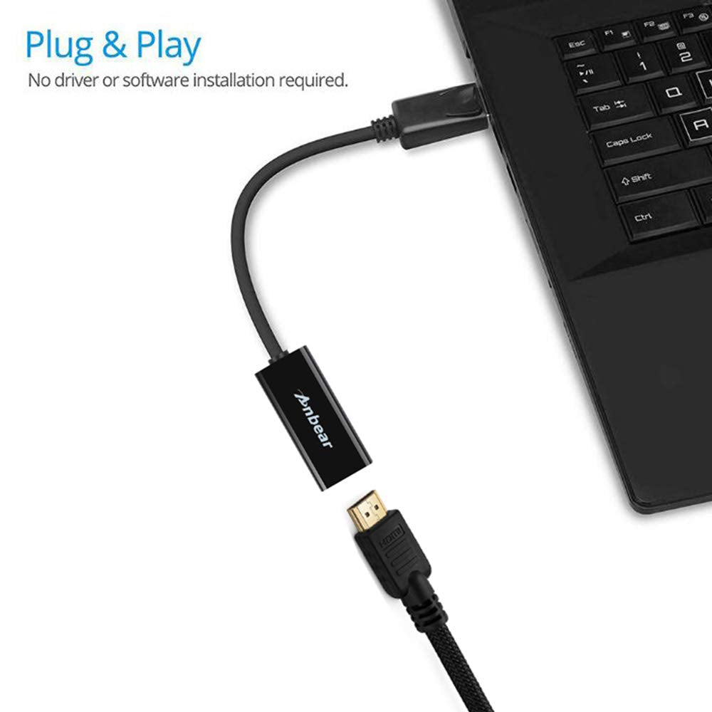 Anbear (1 Pack, DisplayPort to HDMI, Display Port Adapter to HDMI for Desktops and Laptops Connect to HDMI Displays DP)