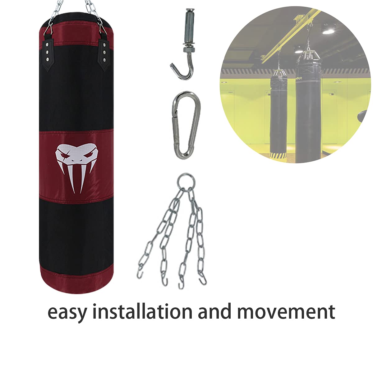 SOTF Heavy Bag Boxing Set Punching Bags for Adults Heavy Duty Hanging Punching Bag Unfilled Black Length 100cm