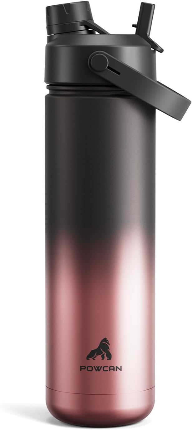 POWCAN Insulated Water Bottle - 26 oz Stainless Steel with 2-in-1 Straw & Spout Lid | Keeps Drinks Cold 24H