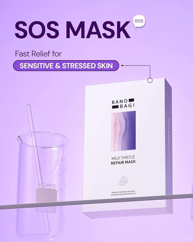 Milk Thistle Repair Face Mask ??Korean Skin Care with Centella, Hyaluronic Acid & Adenosine | Hydrating & Soothing Sheet Mask for Sensitive Skin, Fragrance-Free, 10EA