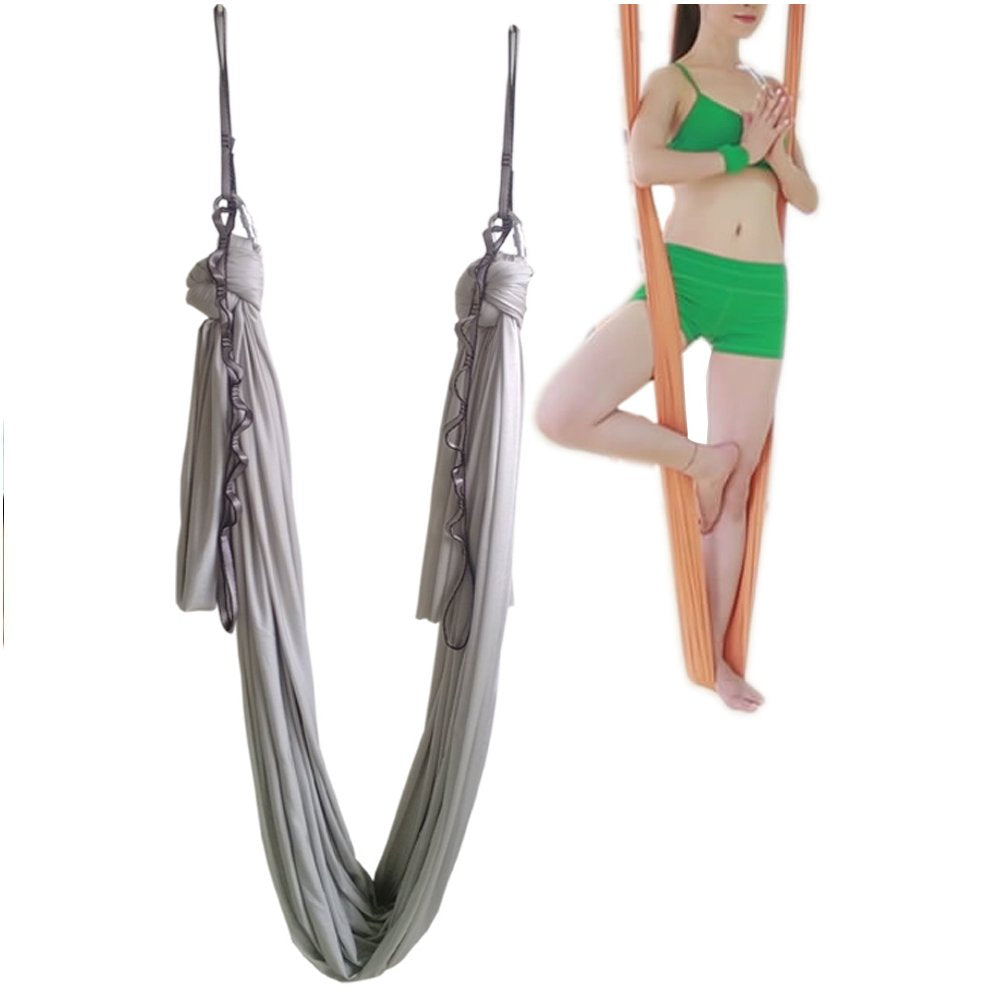 WELLSEM Aerial Yoga Hammock 5.5 Yards Aerial Pilates Silk Yoga Swing Set Include Carabiner,Daisy Chain, Pose Guide (Silver)