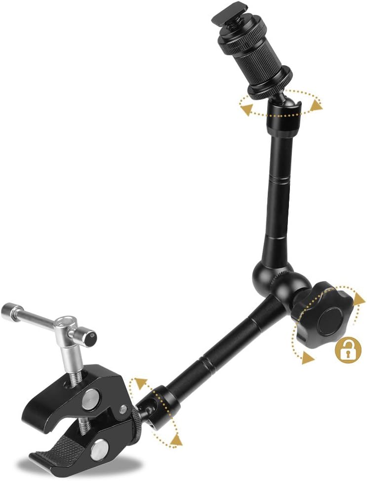 KAGYOKU 11" Articulating Magic Friction Arm with Large Super Crab Clamp Mount Clip Pliers for DSLR Camera Monitor LED