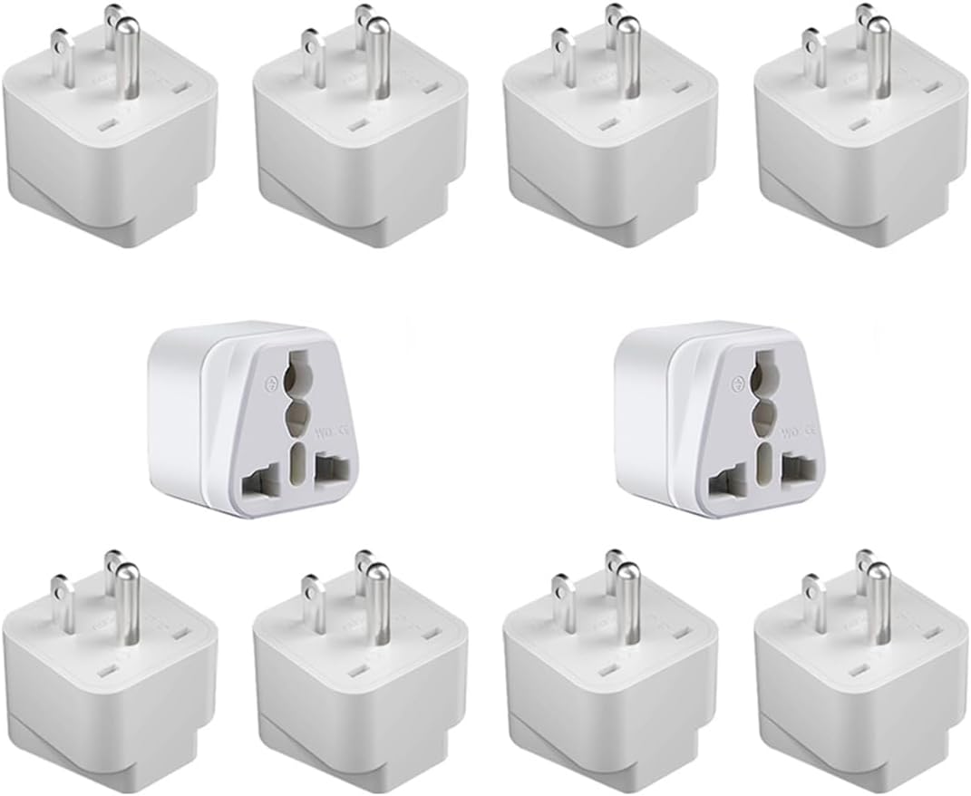TEWOXIN 10PCS Plug,3-Prong 5-15P,10A/250V UK/AU to USA Travel Adapter Grounded NEMA Power Converter