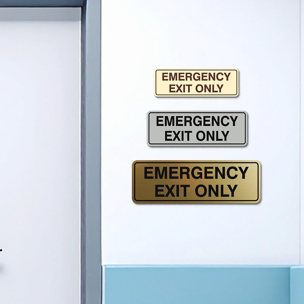 Signs ByLITA Standard Emergency Exit Only Sign - Easy Installation | Durable Wall or Door Sign (Brushed Silver) - Large