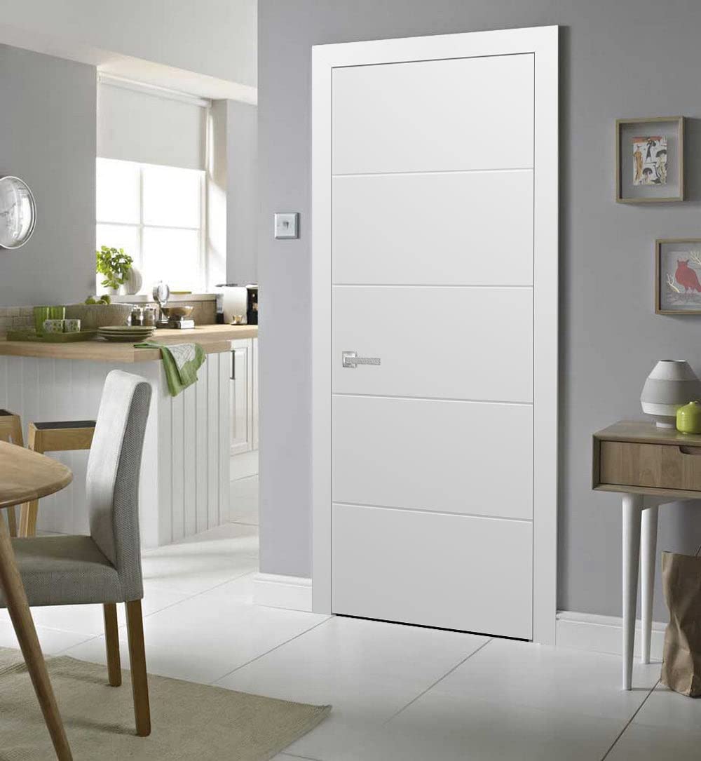 SARTODOORS Solid Interior French 28 x 80 inches | Planum 0770 Painted White Matte | Single Regular Panel Frame Trims Handle | Bathroom Bedroom Sturdy Doors