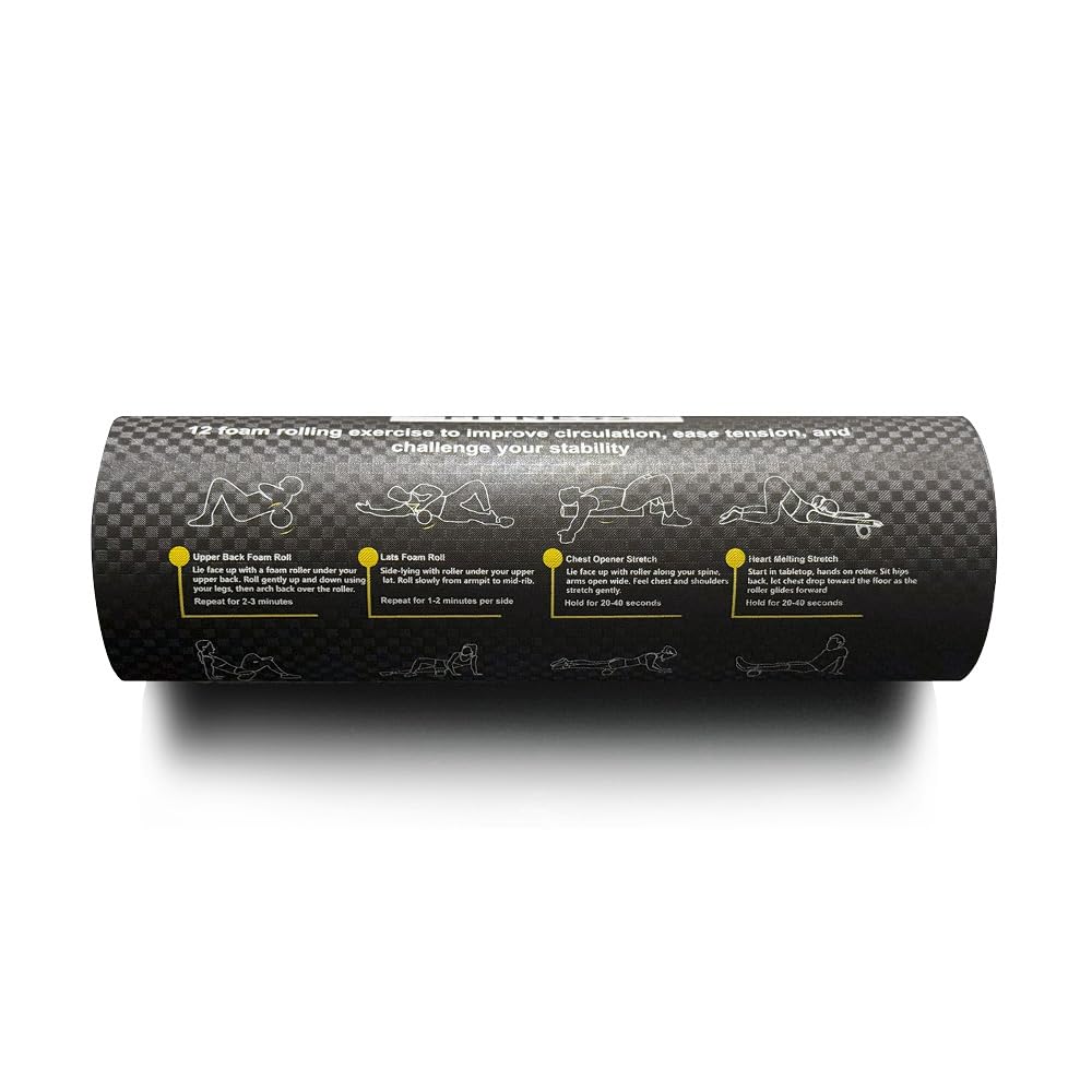 Pain-Free Fitness Foam Roller with Printed Exercises - 17.7''x 6'' Lightweight EPE/PE Exercise Roller Foam - Includes 12 Guided Stability, Mobility & Recovery Moves - Dual Color Instructional Design