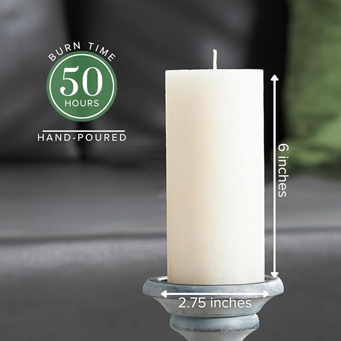 Simply Soson 3x6 inch Ivory Rustic Eucalyptus and Sage Pillar Scented Candle - 1 Piece - for Home Decor, Aromatherapy, Weddings, Restaurants, Spa, Church