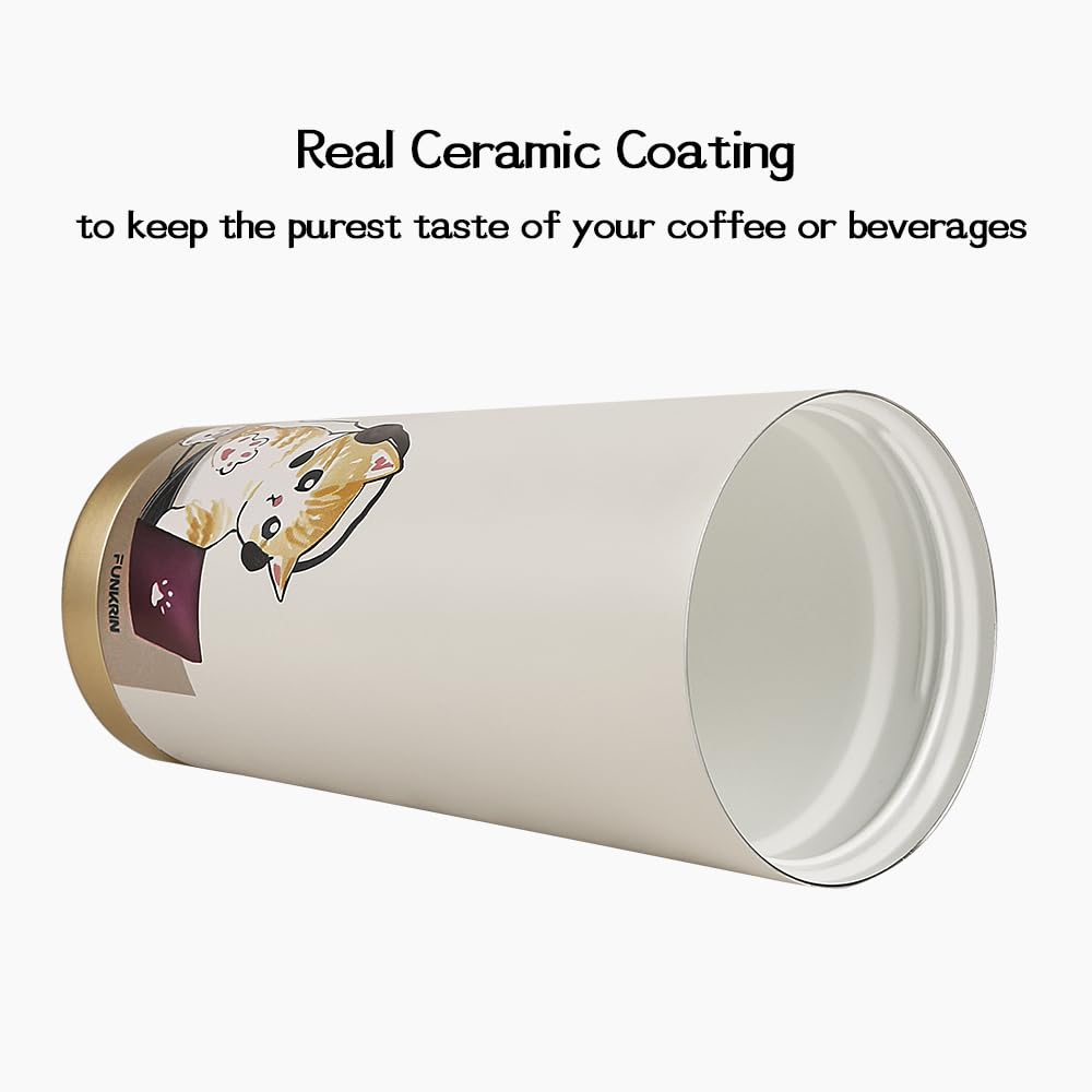 Funkrin Coffee Travel Mug with Flip Lid, 16oz Insulated Tumbler Cup with Ceramic Coating, Double Wall Vacuum Leak-Proof Tumbler for Office School Party Camping