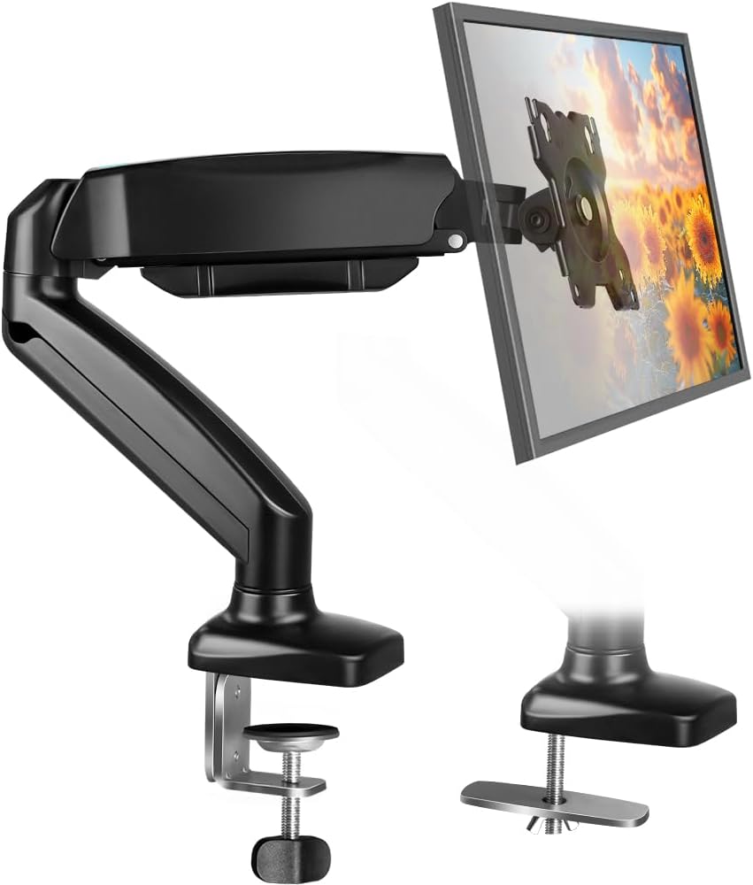 BFTOU 32 inches 17.6 lbs, Grommet Black Single Monitor Arm Adjustable Stand Monitor Mount up to and Computer Desk Mount