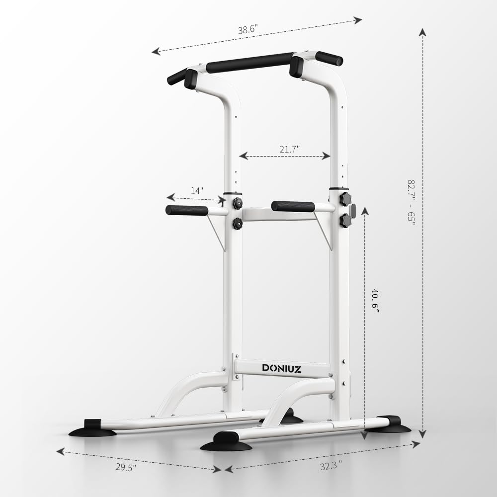 DONIUZ Power Tower Pull Up Bar and Dip Station, Multi-Function Home Gym, Strength Training Fitness Equipment, Height Adjustable(WHITE)