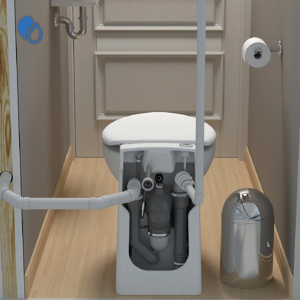 SFA SANIFLO - Sanicompact - Half-Bathroom Macerating Toilet - Water Saving Dual-flush System - Self-Contained Solution - Silent (53 dBa) - Certified CSA (IPC, NSPC) - Made In France