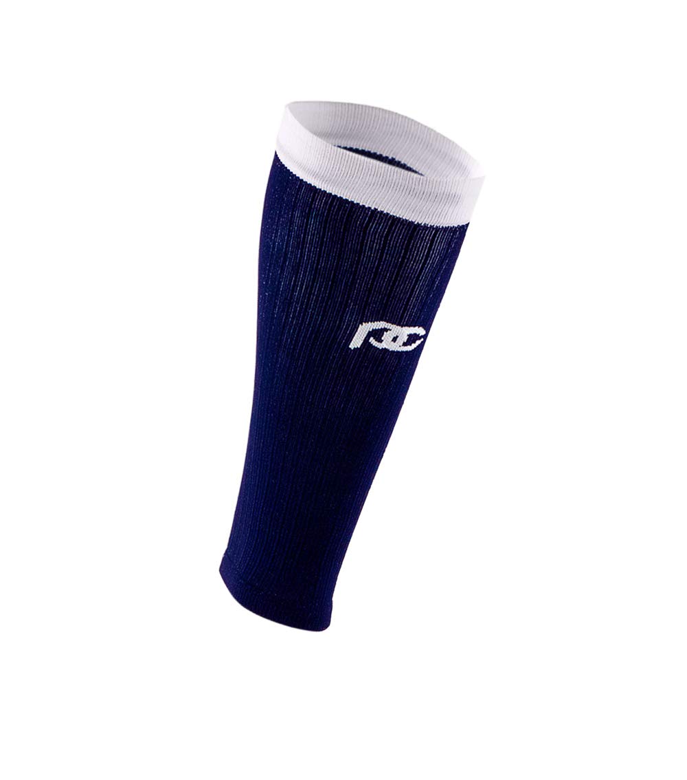 ProCompression Compression Calf Sleeves for Men & Women - Shin Sleeves for Shin Splint Relief, Travel, and Running Support - Navy Over White (Small/Medium)