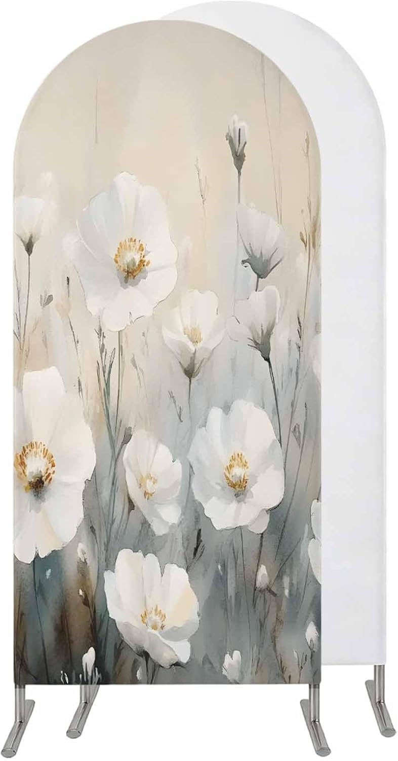 Jnbasdffb 6 Spring Floral Wedding Arch Cover, Stretchy Spandex Arch Backdrop Stand Covers FT, White Flowers Modern Oil
