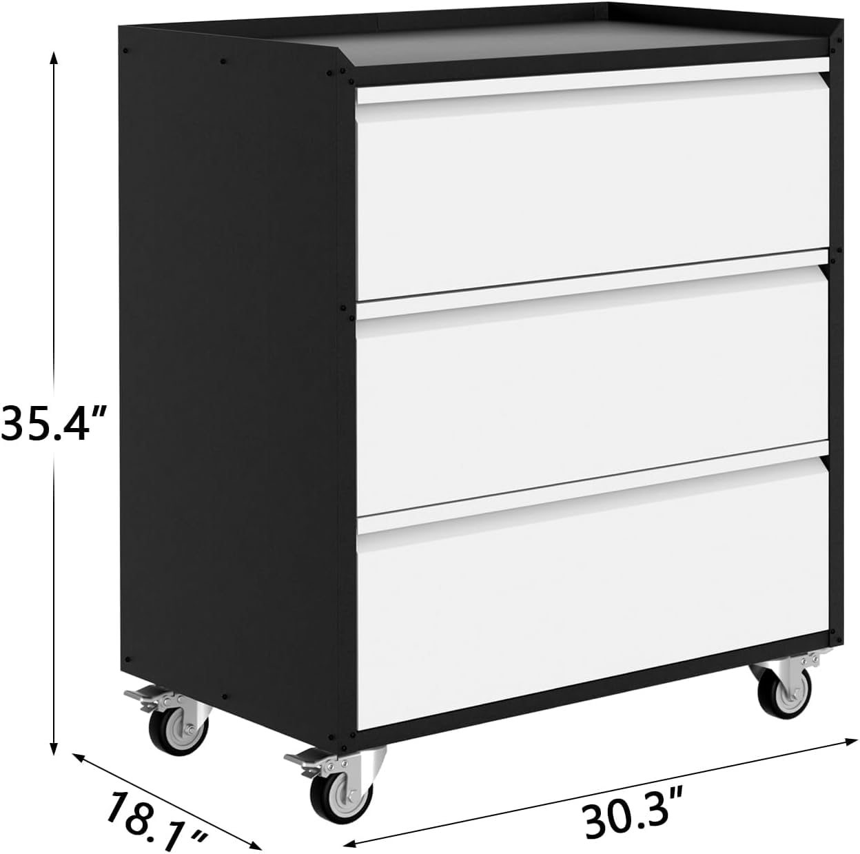 ExploreHorizon Metal Storage Cabinet with 3 Drawers on Wheels, Heavy Duty Rolling Tool Cart, Mobile Tool Chest for Garage, Workshop, Home, Office, Warehouse, Gray