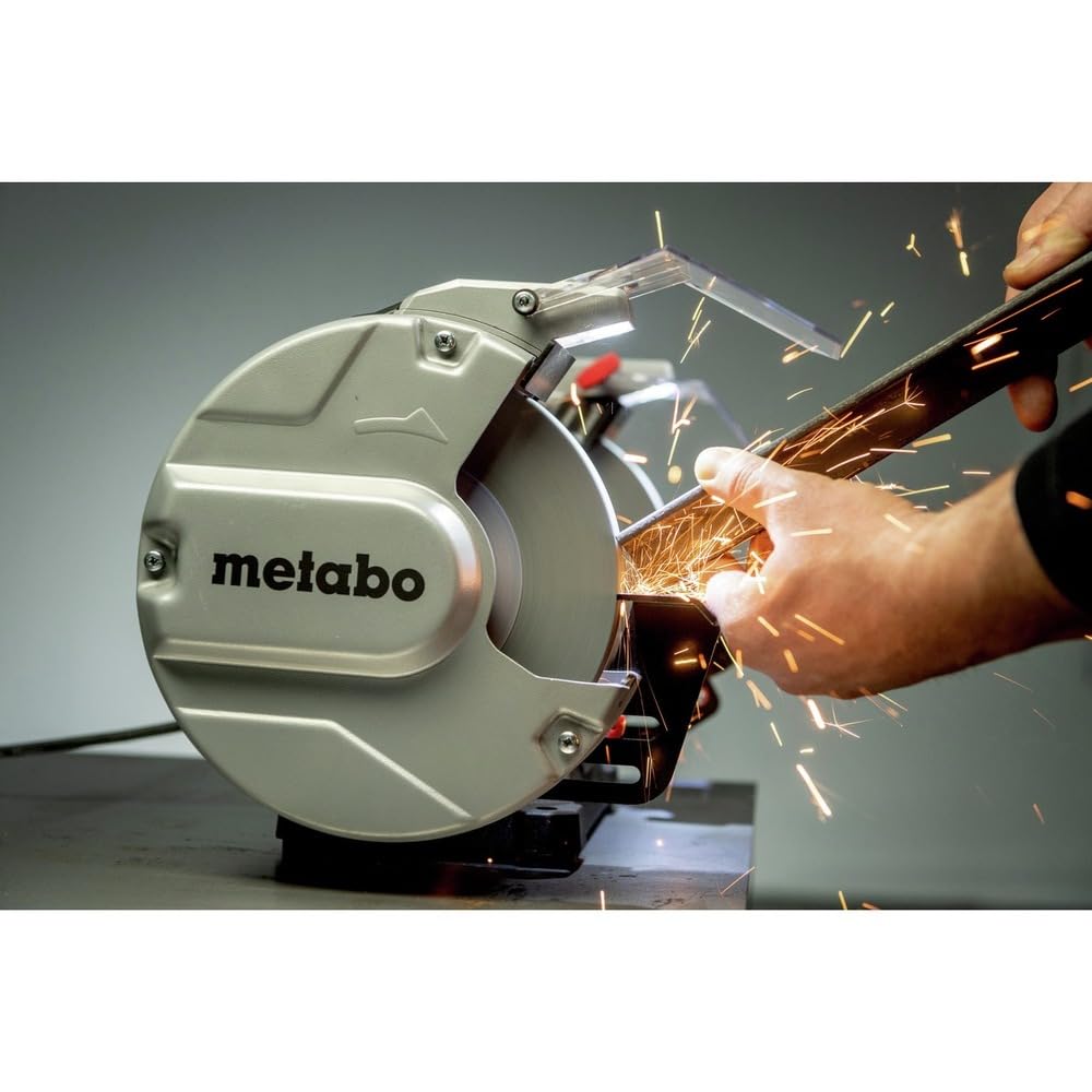 Metabo 6-Inch Heavy Duty Bench Grinder, 3,600 RPM, 3.6 Amps, LED Light, Adjustable Eye Shield and Spark Deflector, DS 150 Plus, 604160420