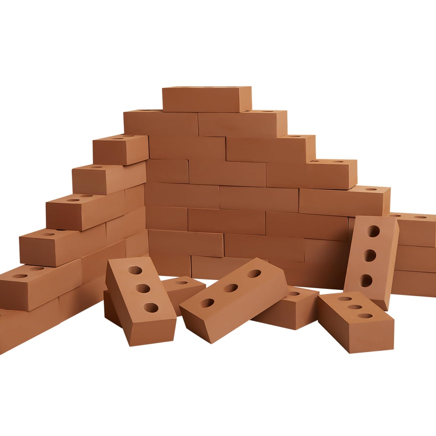 Deekin Foam Brick Building Blocks for Kids Thick Blocks Foam Large Fake Brick Construction Toy for Stacking Construction Gifts, 8 x 4 x 2.4 in(30 Pcs,Circle Holes)