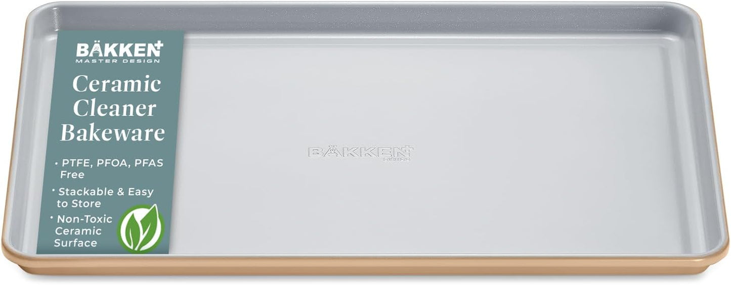 Premium Non-Stick Ceramic Baking Sheet Pan - Aluminized Steel, PFOA & PFAS Free - Perfect for Baking & Roasting - Medium Size (15.5" x 10") | Gold