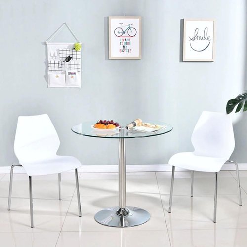 HYYTEIBL 27.3" Round Glass Dining Table, Modern Circular, Sturdy Base and Perfect for 2-4 Seat, Bistro Style for Dining Room, Living Room, Balcony, Cafe