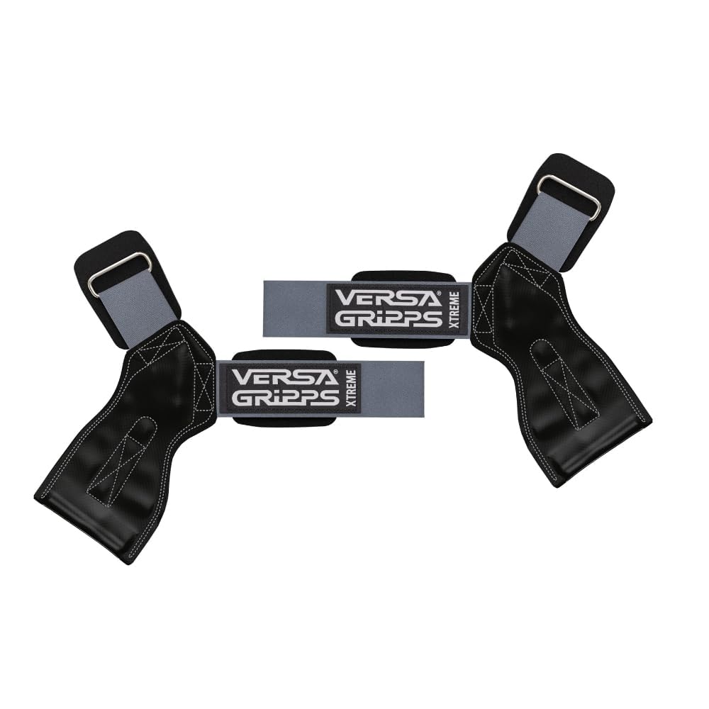 Versa Gripps® Xtreme Wrist Straps – Made in USA, Patented VersaBridge™ Grip with U-Shaped Carpal Support for Weightlifting, Platinum, R/L