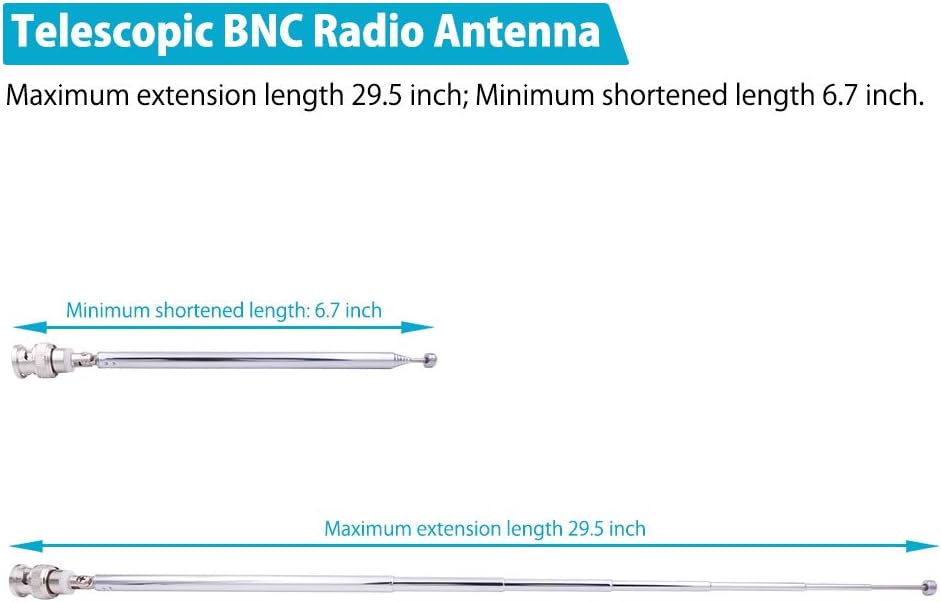 Fancasee 2-Pack BNC Radio Antenna with BNC Male Plug Jack Connector Adapter Telescopic Stainless Steel HF VHF UHF BNC