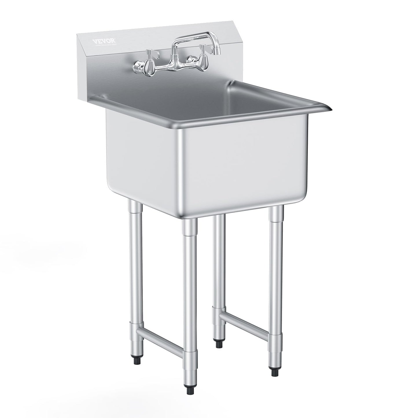 VEVOR Stainless Steel Prep & Utility Sink, 1 Compartment Free Standing Small Sink Include Faucet & legs, 21"x18" Commercial Single Bowl Sinks for Garage, Restaurant, Kitchen, Laundry