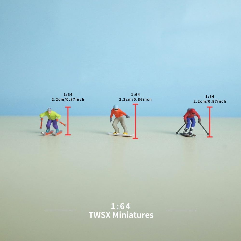 Ski Team Miniature Models - 3pcs 1:64 Scale Skiing Figures for DIY Landscapes & Creative Scenes