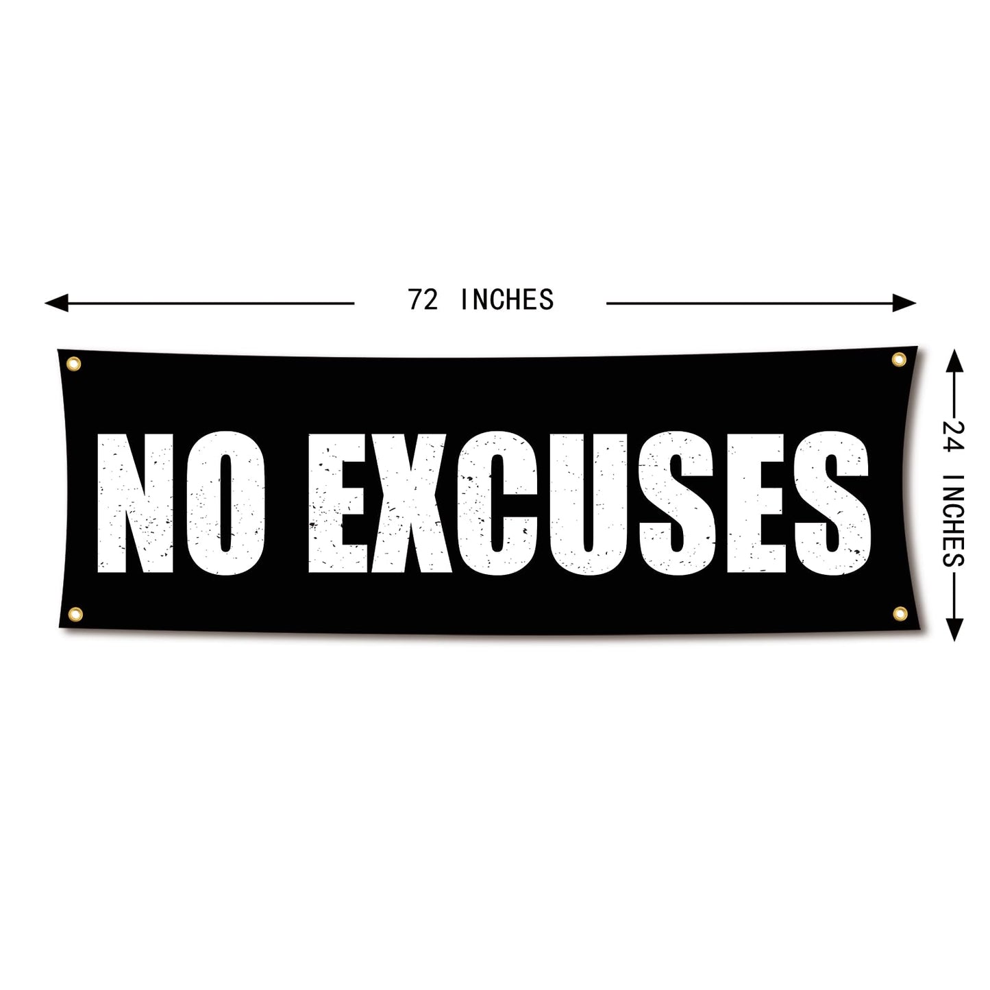 Motivational Gym Flag Banner - No Excuses - 72x24 Inches Home & Garage Gym Wall Decor with 4 Brass Grommets for Easy Hanging