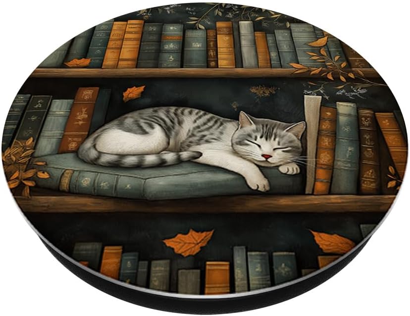 Bookish Accessory for Reading Books Book Bookshelf Library Cat Fall Autumn Bookish PopSockets Adhesive PopGrip