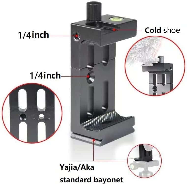 3 1/4" Port,360Rotation Aluminum Metal Phone Tripod Mount with Cold Shoes & Arca Cell Phone Tripod Adapter for Phone