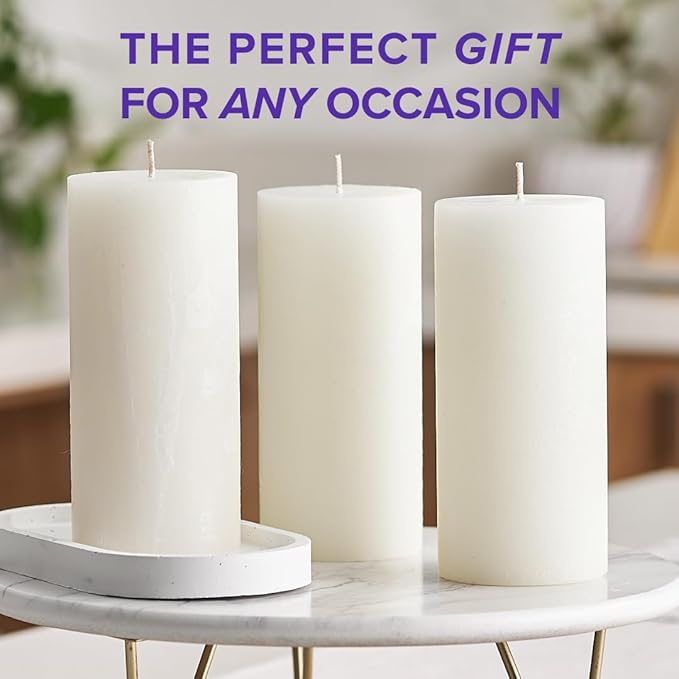 Simply Soson Lavender Scented Candle Set - 3x6 Ivory Pillar Candles for Home Aromatherapy Gift