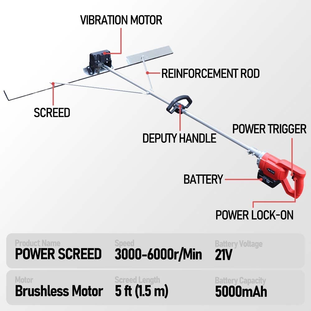 Power Concrete Screed Vibratory Kit Concrete Finishing Tool with 5ft Board, Battery Powered Concrete Sidewalk Surface Leveling Tamper Ruler, Cordless Electric Screed Cement Finishing Vibrating Machine